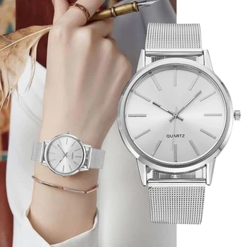 Роскошные женские часы 2023, Новые стильные Серебряные Минималистичные деловые женские кварцевые часы из дышащей кожи, Стальные часы Reloj Mujer