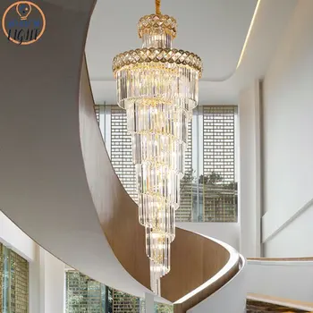 Роскошные Хрустальные люстры в Скандинавском стиле, светодиодный светильник на цепочке для лестницы, Вилла, Большой Домашний Декор, Подвесной светильник с золотым кристаллом