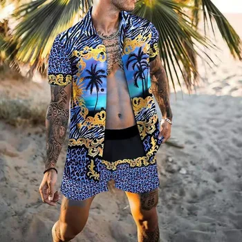 Роскошный Брендовый Гавайский Комплект Рубашек, Социальные Мужские Рубашки, Постепенный Повседневный Одиночный Комплект Мужских Блузок С Геометрическим Принтом, S-4XL