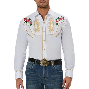 Рубашка в западном стиле с цветочным рисунком, с лацканами, уличная одежда с длинными рукавами и пуговицами, тропический модный дизайнерский топ