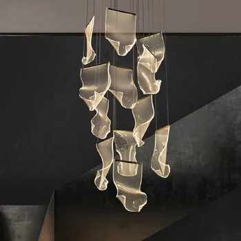 Светодиодная люстра в постмодернистском стиле, Двухуровневая Вращающаяся лестница, Регулируемая Подвесная лампа, световод для столовой гостиной, Новые светильники