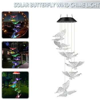 Светодиодный светильник с изменяющимся цветом, солнечный Ветряной перезвон, Водонепроницаемый уличный светильник-бабочка, Солнечный подвесной светильник для украшения сада
