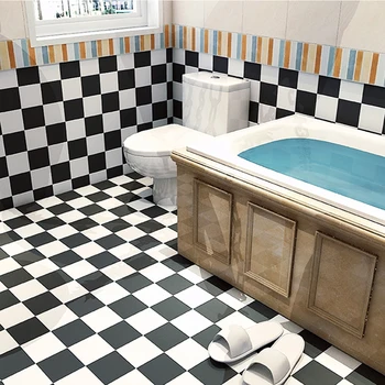 Современная толстая самоклеящаяся плитка, наклейки для пола, обои для ванной комнаты с клетчатым рисунком, черно-белый декор спальни из ПВХ