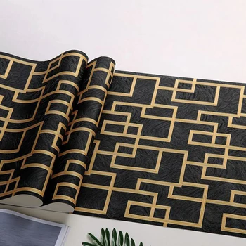 Современные Геометрические Решетчатые Обои Черное Золото Гостиничный Кабинет Гостиная Спальня Фоновые Обои С Тиснением 3D Обои