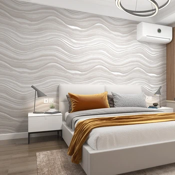 Современные обои из оленьей кожи с серыми изогнутыми полосками Спальня Гостиная Телевизор Диван Фон Отель 3D Наклейка на стену с тиснением