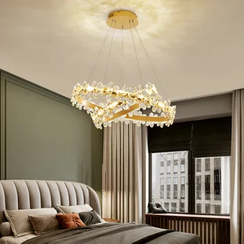 Современные хрустальные люстры, освещение, коричнево-золотая светодиодная лампа для спальни, столовой, гостиной, Потолочная люстра в стиле деко, люстра с люстрой