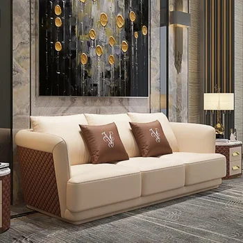 Современный кожаный диван, гостиная, Большой диван, Минималистичная гостиная, Большая квартира, высококачественный диван