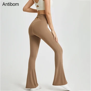 Спортивные брюки-клеш для йоги в стиле ню Antibom, облегающие Тонкие Брюки с высокой талией, персиковые брюки для фитнеса с подтяжкой бедер, повседневные брюки