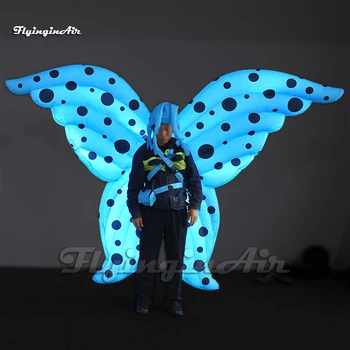 Сценическое представление, Прогулочный надувной костюм Бабочки, парадный костюм Синего цвета, надувные светящиеся крылья для подиума и концертного шоу
