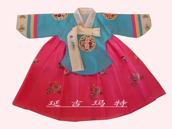 Традиционная корейская одежда Для девочек С вышивкой Ханбок С длинным рукавом Древний танцевальный костюм Сценическое представление Ретро Придворное платье