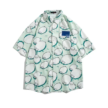 Тропическая гавайская рубашка Мужская Летняя одежда в стиле Харадзюку, блузка с принтом овец, Уличная пляжная рубашка на пуговицах, быстросохнущая рубашка с коротким рукавом