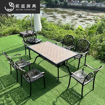 Уличные столы и стулья из литого алюминия, вилла для отдыха во дворе, сад на открытом воздухе, кованое железо