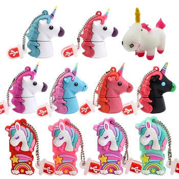 Флэш-накопители JASTER Unicorn USB 3.0 64GB Colorful Horse Memory Stick 32GB Креативные подарки для детей Флеш-накопитель 16GB Бесплатный брелок