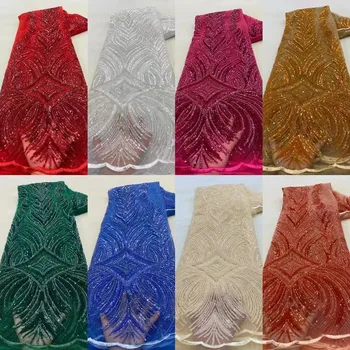 Французская свадебная кружевная ткань в полоску, роскошная африканская кружевная ткань с пайетками для свадебного платья, усовершенствованная швейная ткань на заказ
