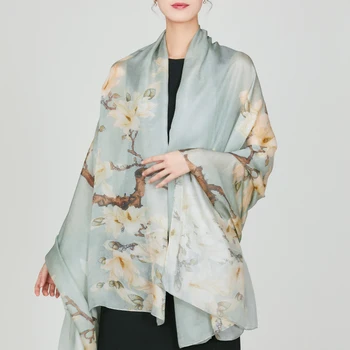 Шелковый шарф, женская шелковая весенне-осенняя модная шаль в национальном стиле, верхняя одежда, украшения для одежды, цветочная вышивка, 1 шт.