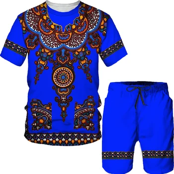 Шикарные стильные мужские комплекты футболок с принтом африканского тотема, большие размеры, мужской этнический спортивный костюм с принтом примитивного племени, традиционная одежда