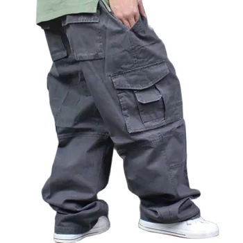 Широкие брюки в стиле хип-хоп, Мужские повседневные хлопковые шаровары-карго, Свободные мешковатые брюки, Уличная одежда, Джоггеры для бега Трусцой Больших Размеров, мужская одежда