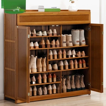 Шкаф для обуви, домашняя дверь, пылезащитная простая полка для обуви, многослойный экономичный стеллаж для обуви из нетвердой древесины в общежитии, полка для обуви