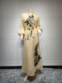 Элегантные женские платья для вечеринки 2023, Модное мусульманское Вечернее платье с вышивкой из сетки и блесток, Дубайский Марокканский Кафтан, Рукав-лепесток, Ид